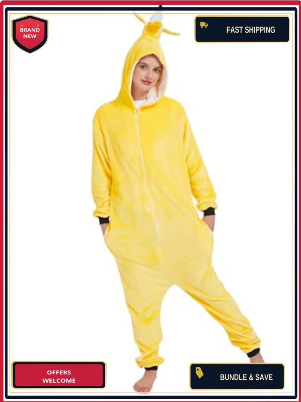 Fleece Banana Hooded One-Piece Pajama Adult Funny Costume Sleepwear